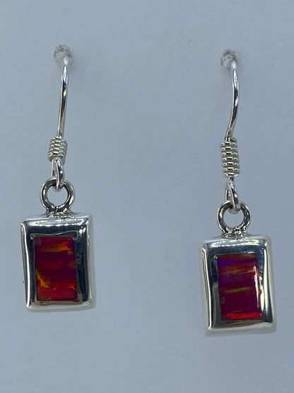 Par de aretes de plata 925 con ópalo de fuego rosa, 3 cm de largo, ganchos de plata con bobina