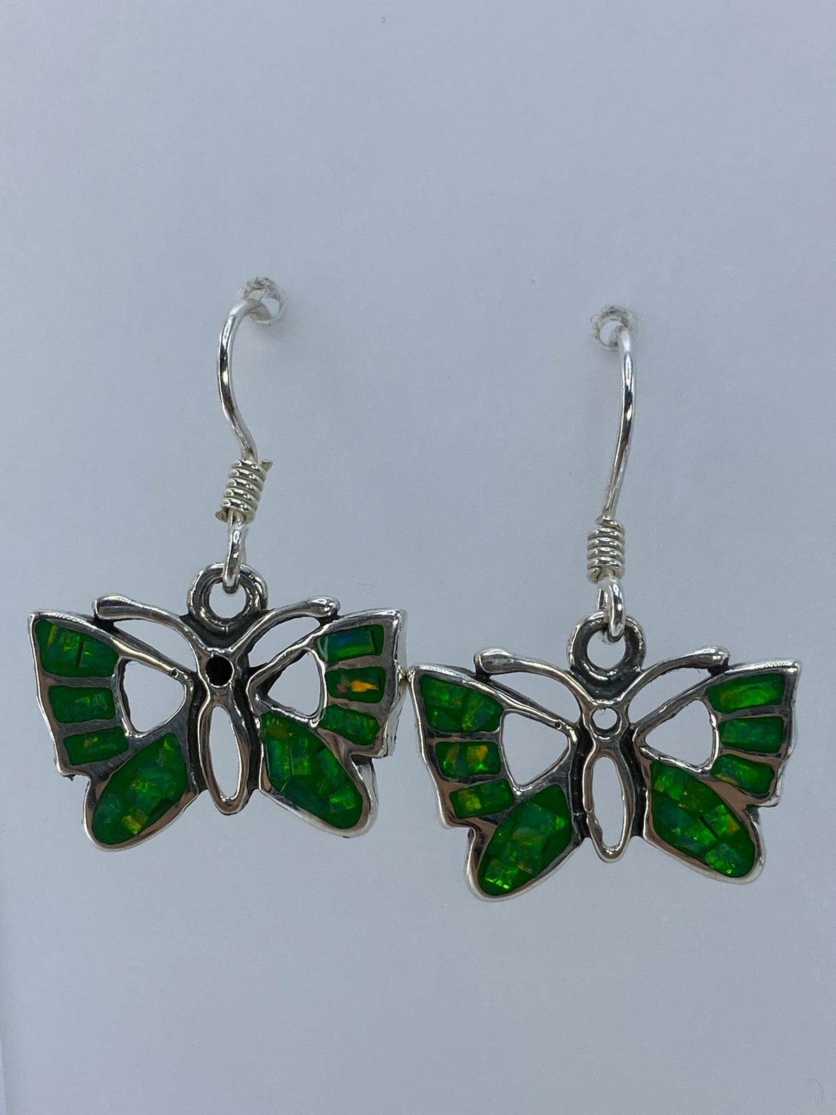Detalle de las alas de mariposa con mosaico de ópalo verde reflejando luz