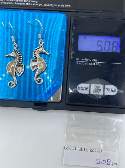 Aretes Caballito de Mar de Plata 950 con Ópalo de Fuego — foto 6
