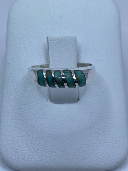 Anillo de plata 925 con cinco segmentos de turquesa azul cielo engastados a mano