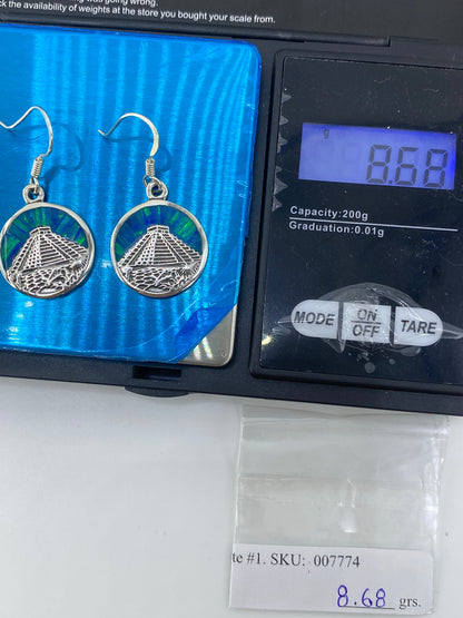 Aretes Plata 950 Pirámide Kukulkán — Ópalo de Fuego Verde — foto 6