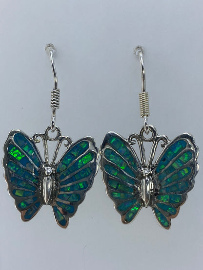 Par de aretes mariposa de plata 925 con ópalo de fuego verde limón