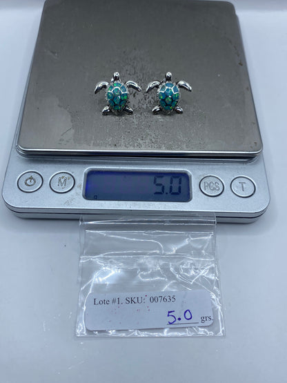 Aretes Tortuga Plata 950 con Ópalo de Fuego Azul — foto 6