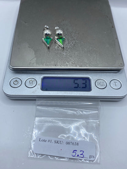 Aretes Ópalo de Fuego Verde de Plata 950 — Taxco — foto 6