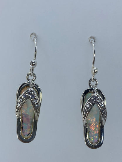 Par de aretes de plata 925 con ópalo de fuego multicolor de 3.1 cm, destellos verdes y naranjas