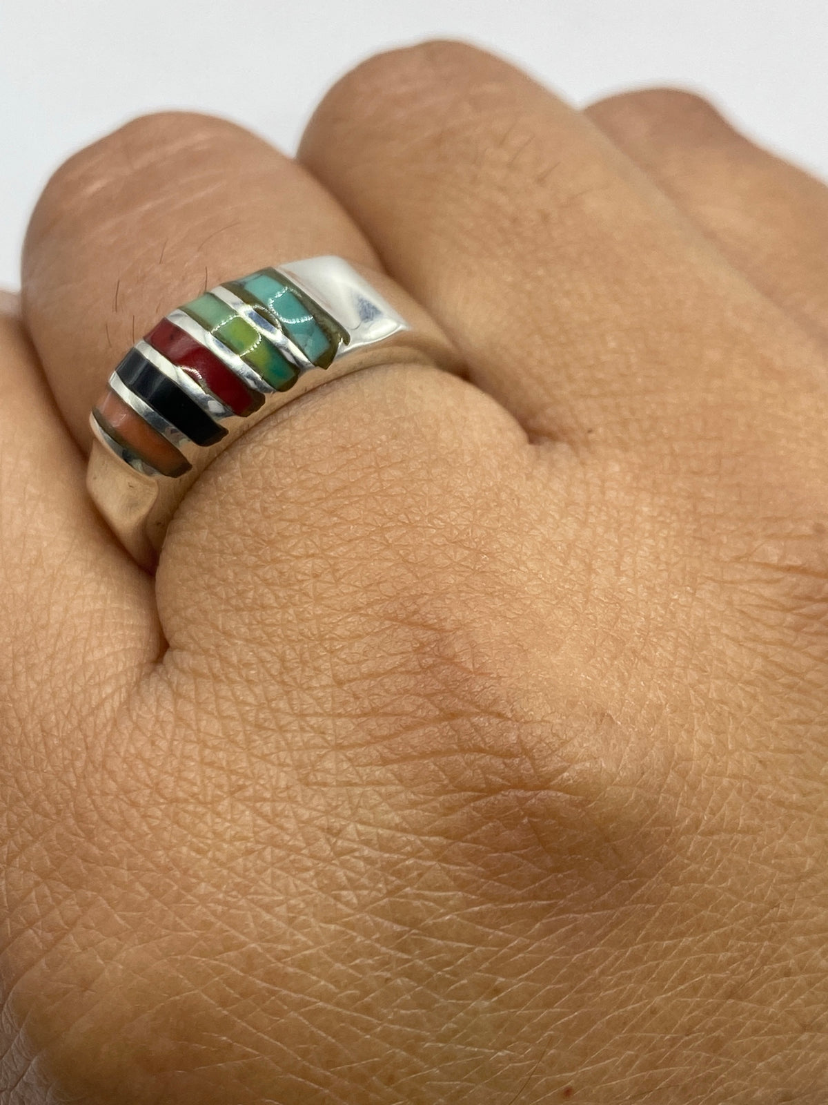 Anillo de Plata con Turquesa, Coral y Ónix — Taxco 925 — foto 6