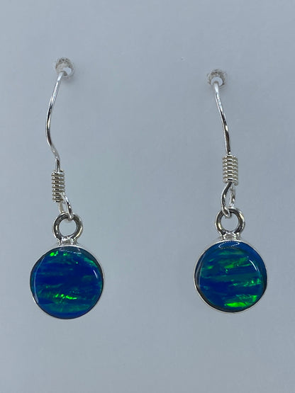 Par de aretes de plata 925 con ópalo de fuego verde olivo, gancho de plata pulida
