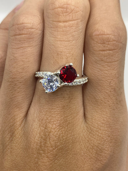 Anillo de Plata Dual Circonia Roja y Blanca — Taxco 925 — foto 6