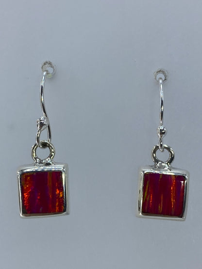 Par de aretes de plata 925 con ópalo de fuego rosa de 2 cm, colgando del gancho