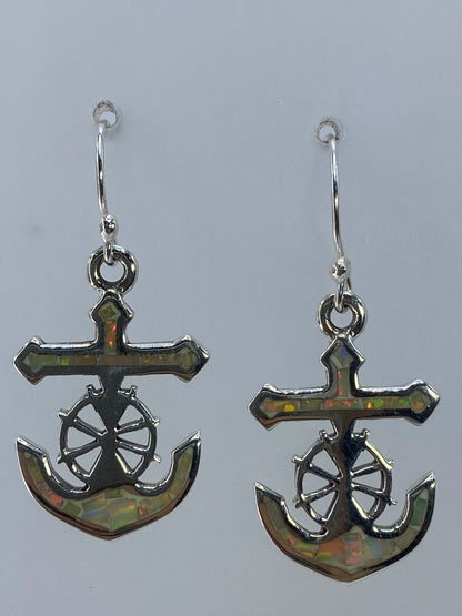 Par de aretes de plata 950 con opalo de fuego multicolor en enganche plateado