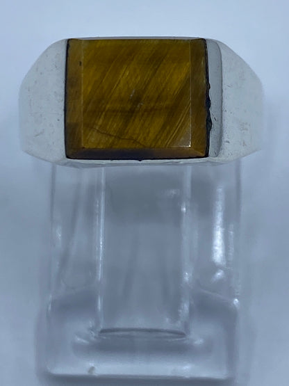 Anillo de plata 925 con ojo de tigre café en vista frontal