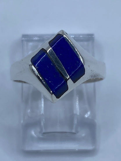 Anillo de plata 925 con dos rectángulos de lapislázuli azul engastados a mano