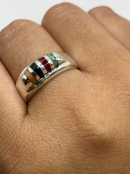 Anillo de Plata 925 con Turquesa, Coral y Ónix — Taxco — foto 6