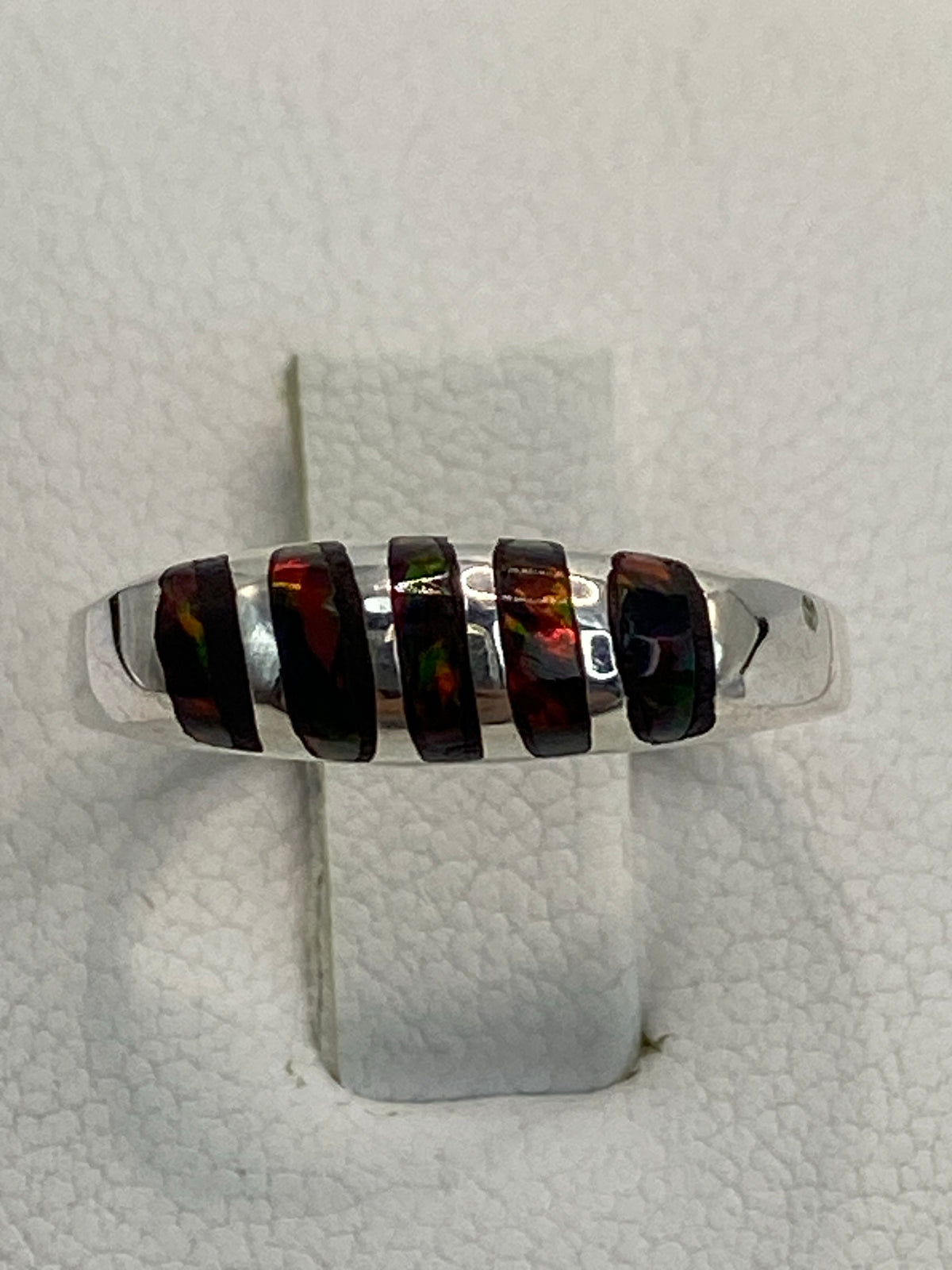 Anillo de plata 925 con ópalo de fuego multicolor engastado, talla 6