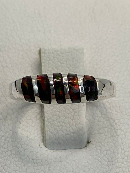 Anillo de plata 925 con ópalo de fuego multicolor engastado, talla 6