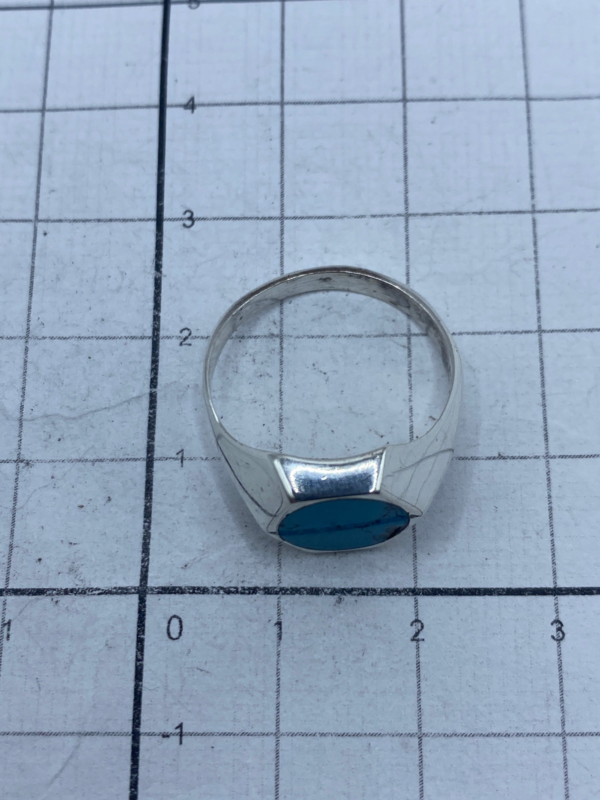 Anillo puesto en dedo con la turquesa azul cielo brillante
