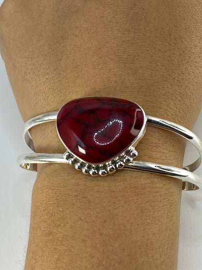 Brazalete de Plata Rígido con Coral Rojo — Taxco 925 — foto 6