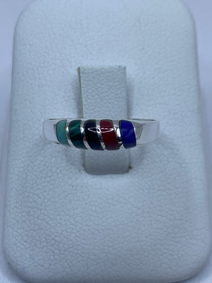 Anillo de Plata con Turquesa, Malaquita, Ónix y Coral — Taxco 925 — foto 1