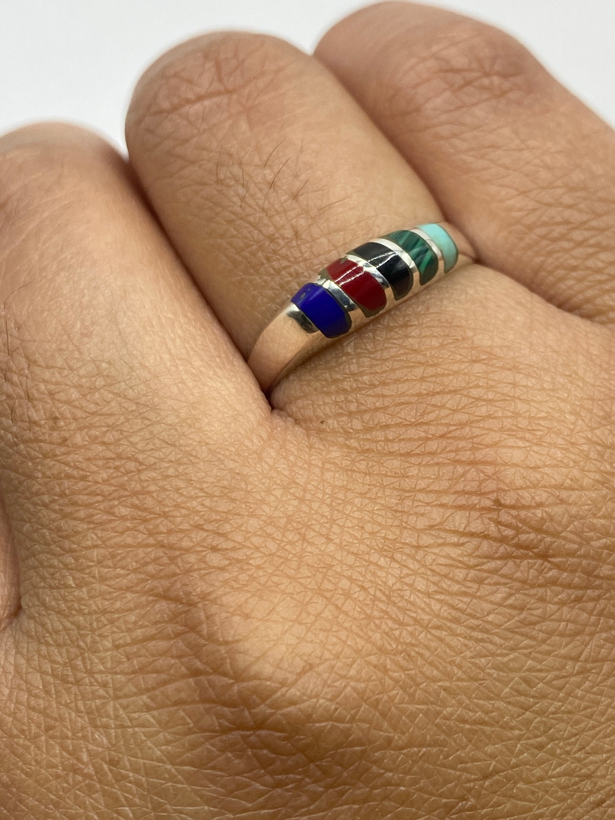 Anillo de Plata con Turquesa, Malaquita, Ónix y Coral — Taxco 925 — foto 6