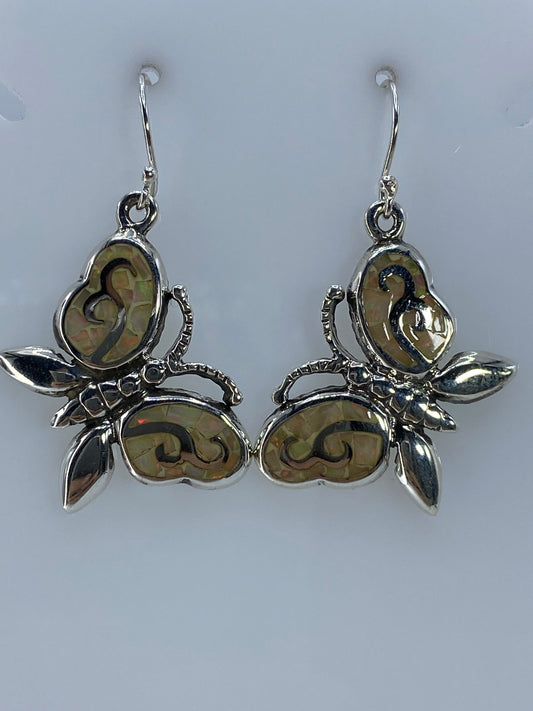 Par de aretes de plata floral con ópalo de fuego multicolor de Taxco, 950