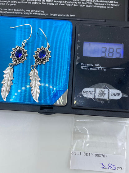 Aretes Plata Circonia Azul Diseño Pluma — Taxco 925 — foto 6