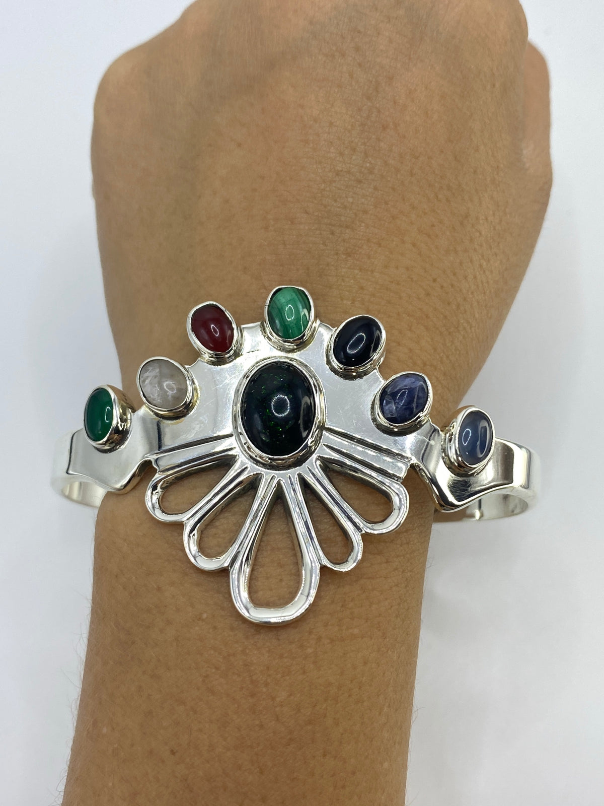 Brazalete Plata 925 Escultural — 4 Piedras Naturales — foto 6