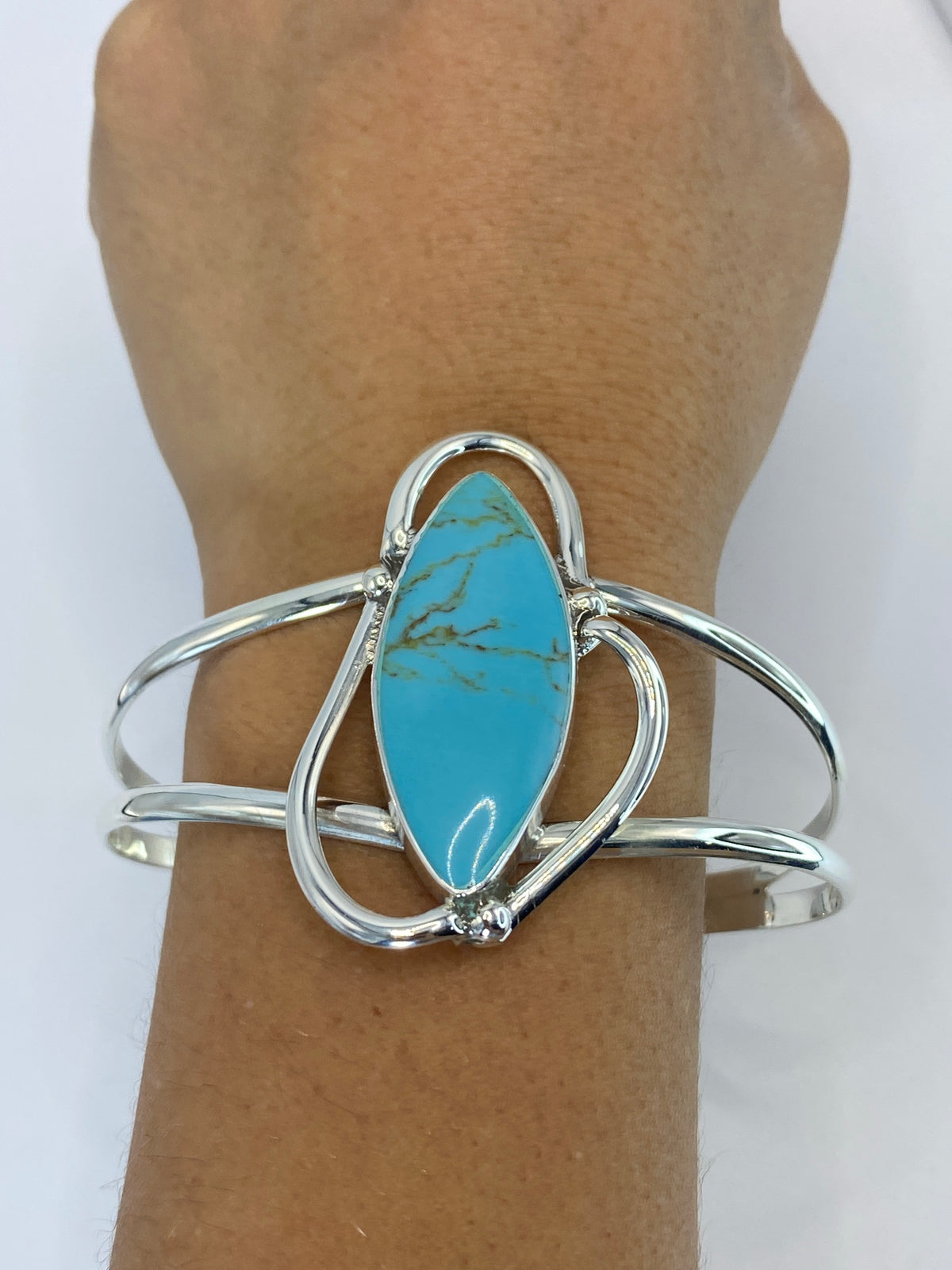 Brazalete de Plata 950 con Turquesa Azul Cielo — Taxco — foto 6