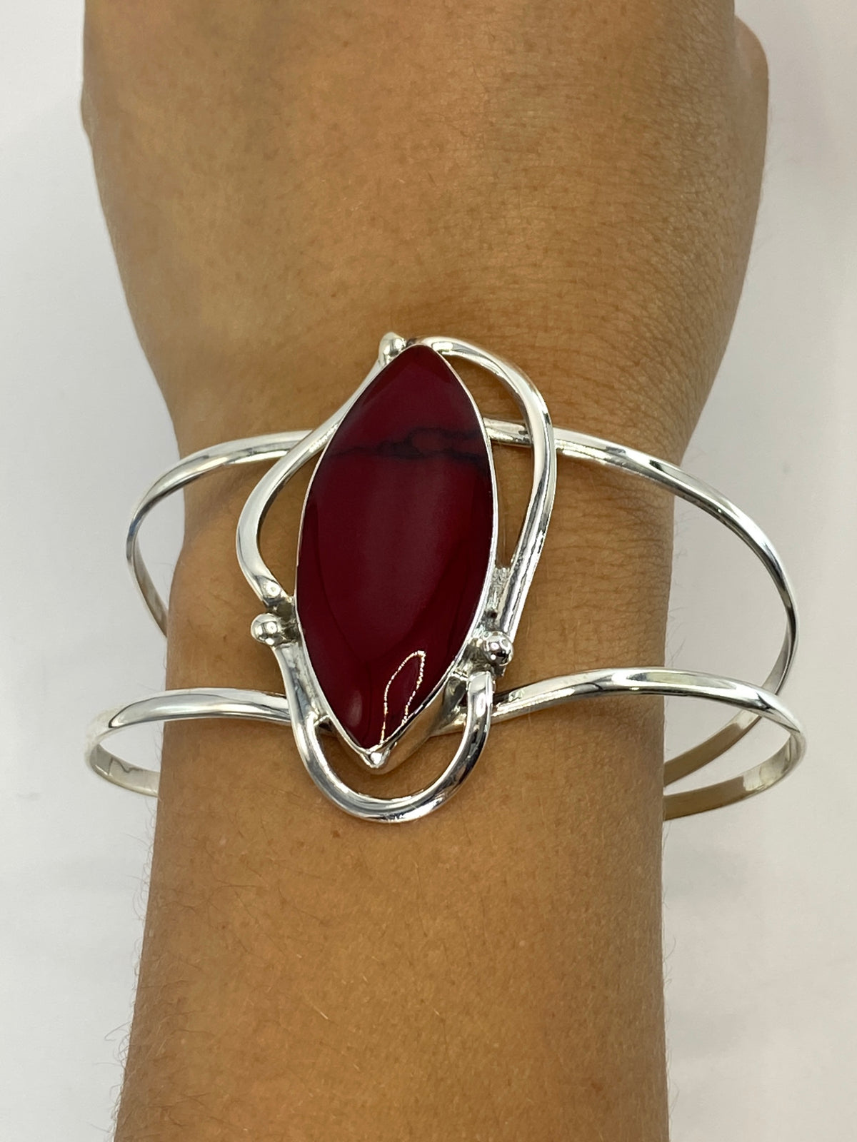 Brazalete Plata 950 con Coral Rojo — Taxco Artesanal — foto 6