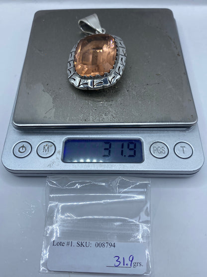 Dije de Plata Geométrico con Circonia Champagne — Taxco 925 — foto 6