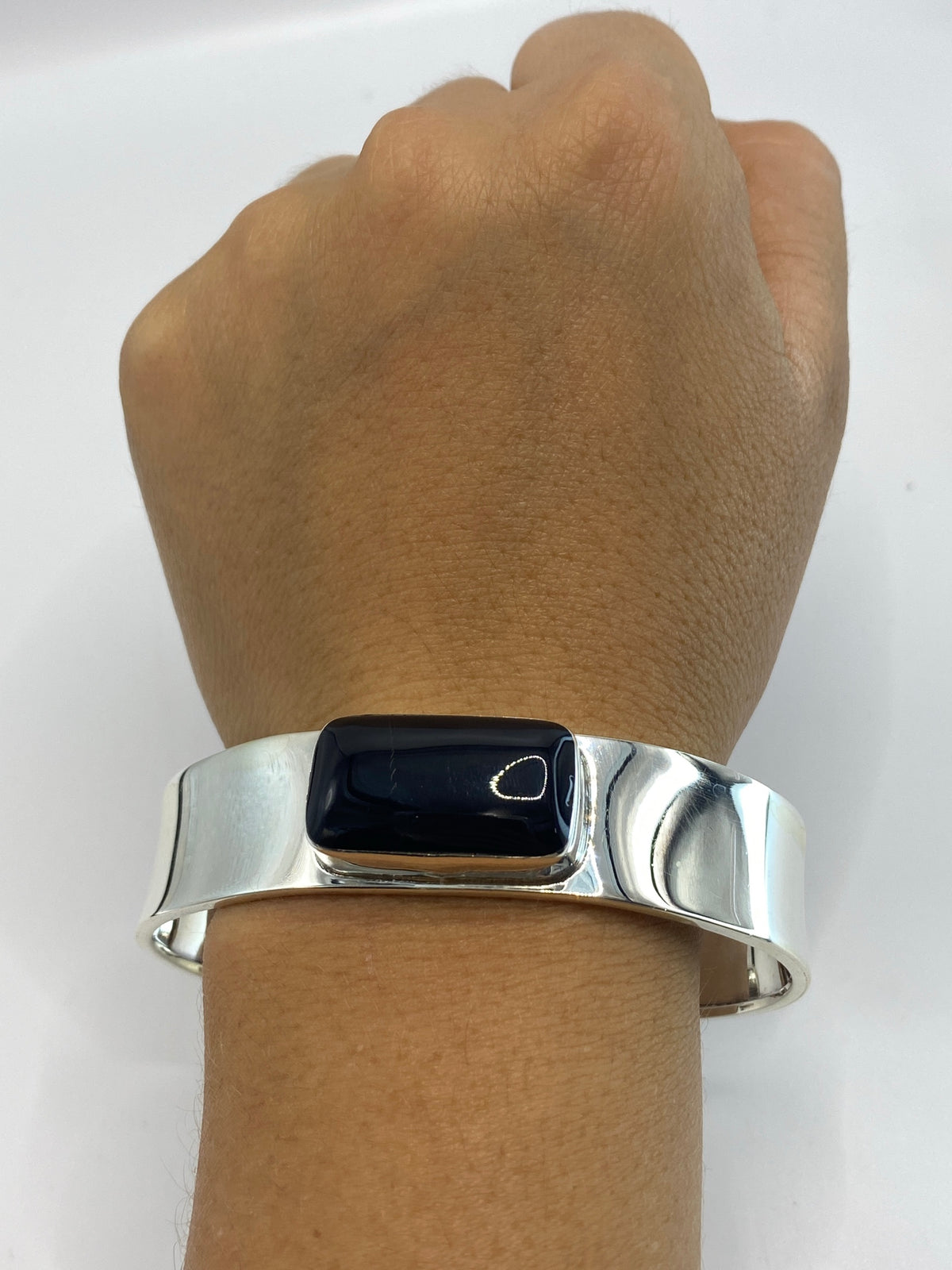 Brazalete Rígido Plata 925 con Ónix Negra — Taxco — foto 6