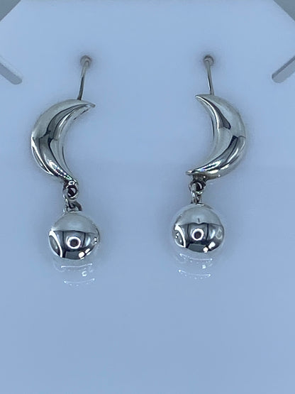 Aretes de plata cartoneado geométrico de 4 cm largo, par completo