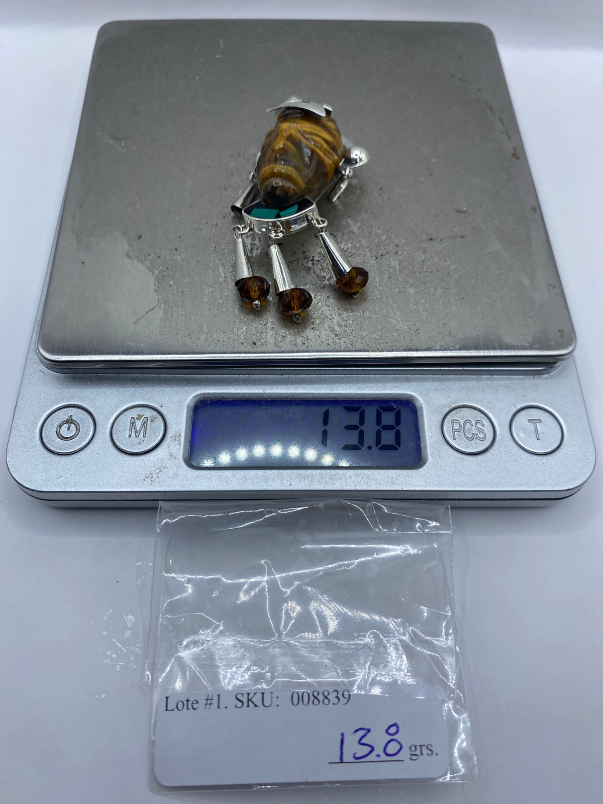 Dije Prehispánico Pakal Repujado Plata 925 — Ojo de Tigre y Malaquita — foto 6