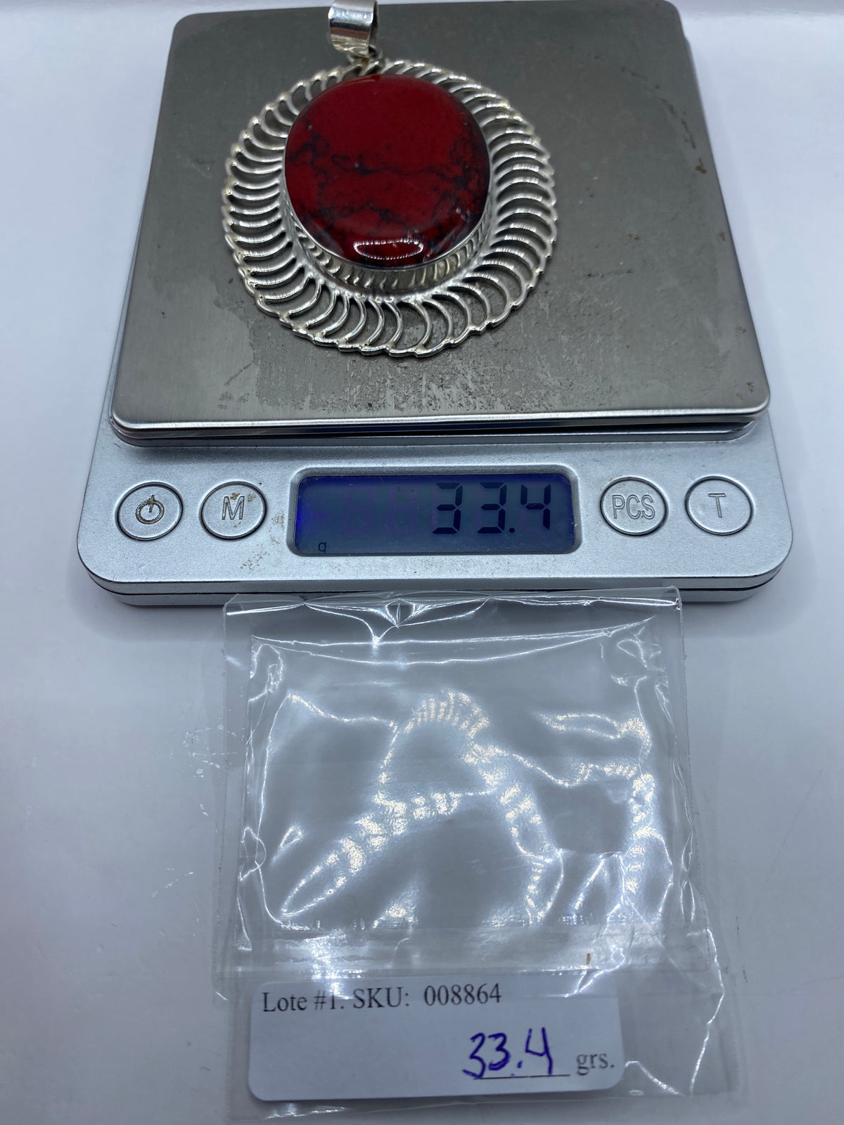 Dije de Coral Rojo en Plata 950 — Engaste Taxco — foto 6