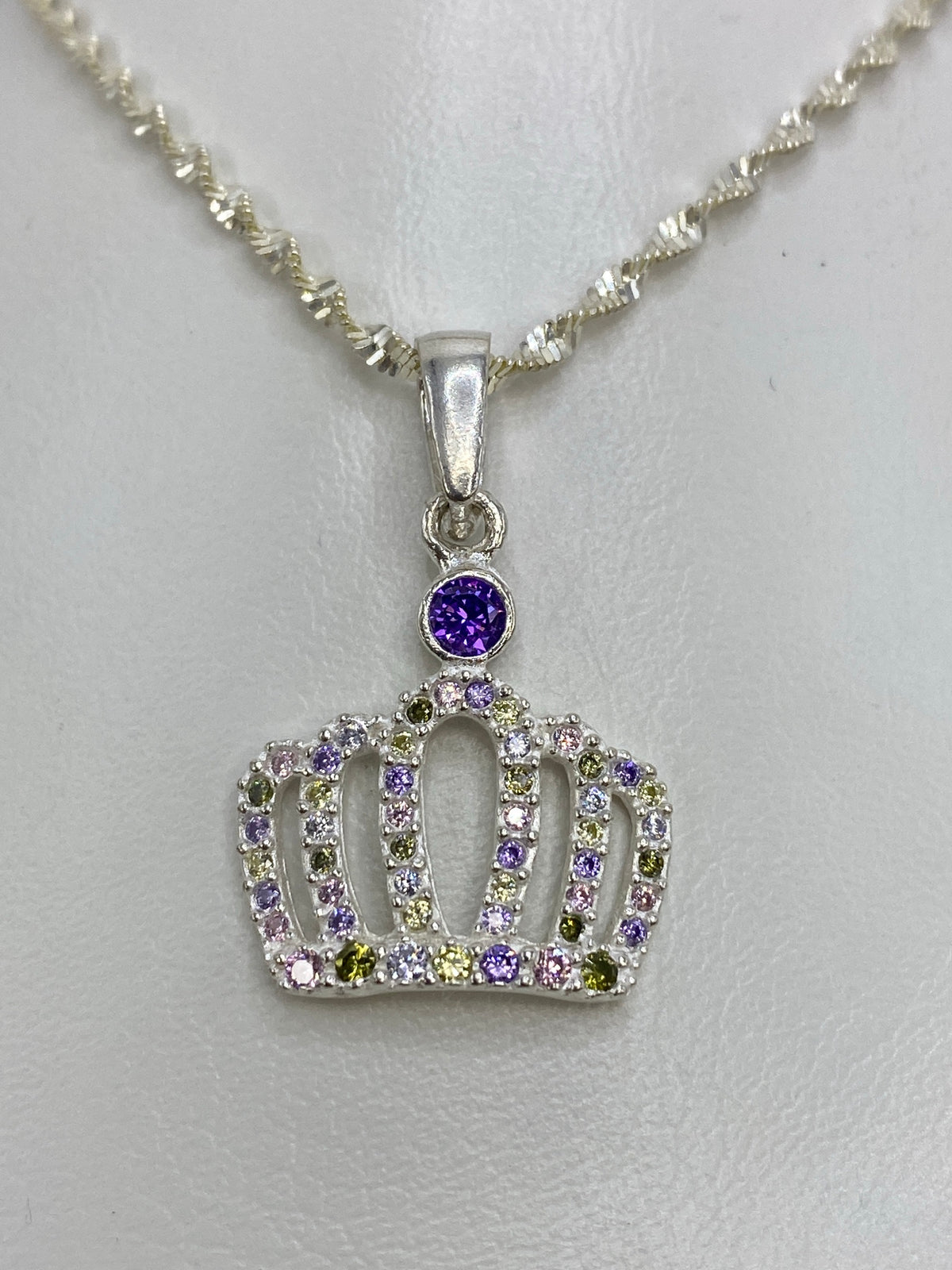 Dije corona de plata 925 con micro-circonia multicolor brillante, tamaño 3 cm