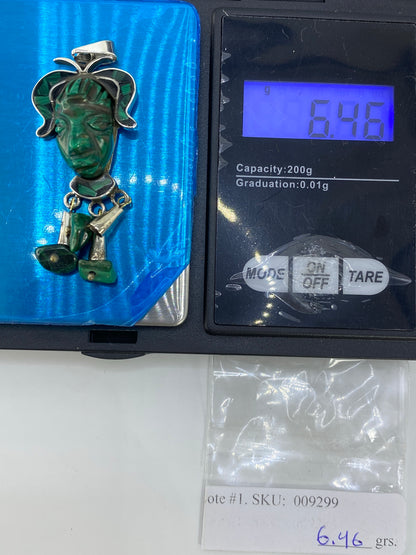 Dije Rostro Prehispánico Plata 925 Malaquita Verde — foto 6