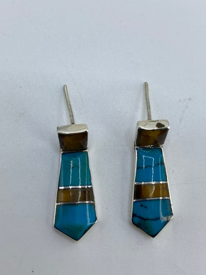 Aretes de Plata Turquesa y Ojo de Tigre — Taxco 925 — foto 5