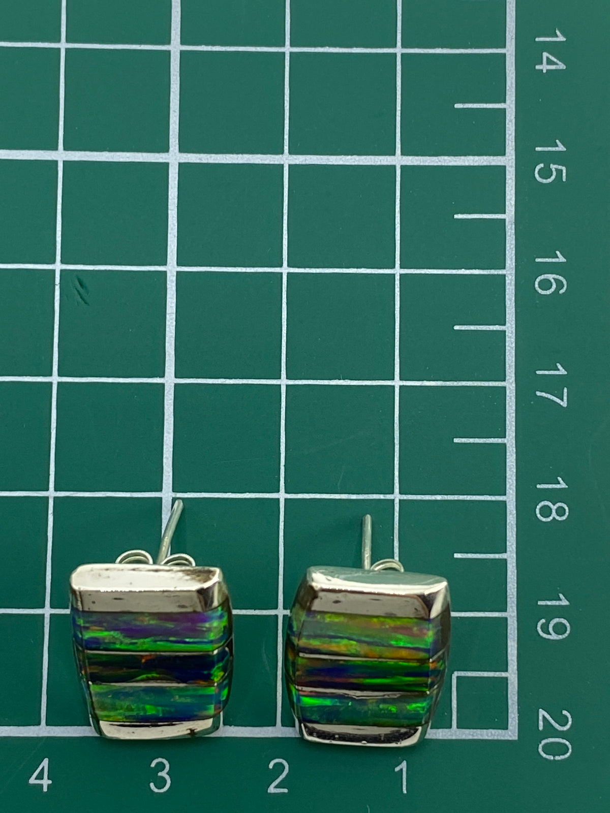 Comparativa de tamaño de los aretes con escala de centímetros