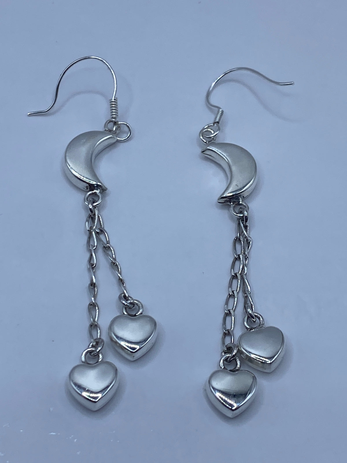 Aretes de Plata Luna con Corazones Colgantes — Taxco 925 — foto 5