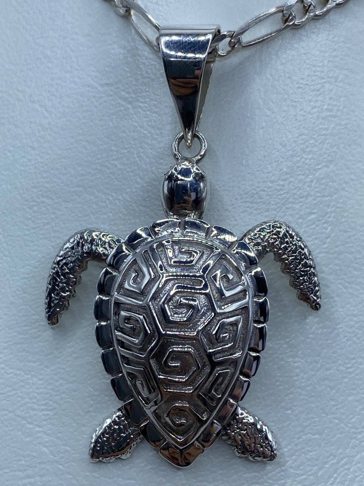 Tortuga marina de plata con patas y cabeza definidas, fotografía de lado