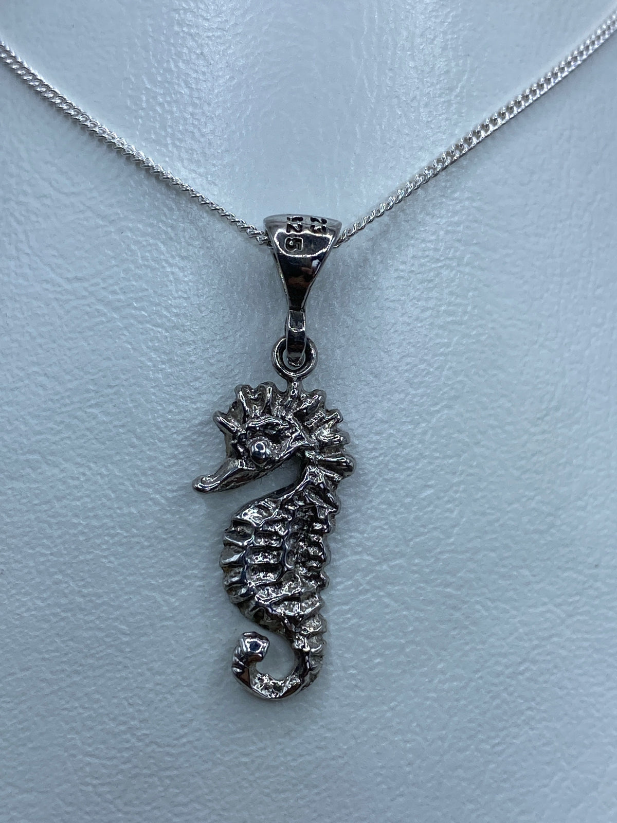 Dije de caballito de mar en plata 925, colgando de cadena plateada