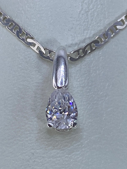 Dije gota de plata 925 con circonia cristalina engastada, colgante de cadena eslabonada