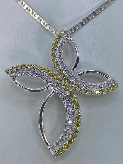 Cruz de plata 925 con micro-circonia cristalina y amarillo, dije de 3.9 cm para collar