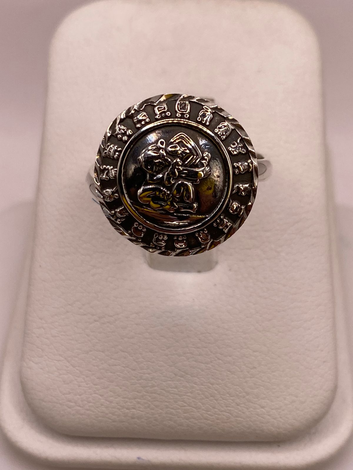 Anillo Artesanal Ajustable en Plata con Calendario Maya