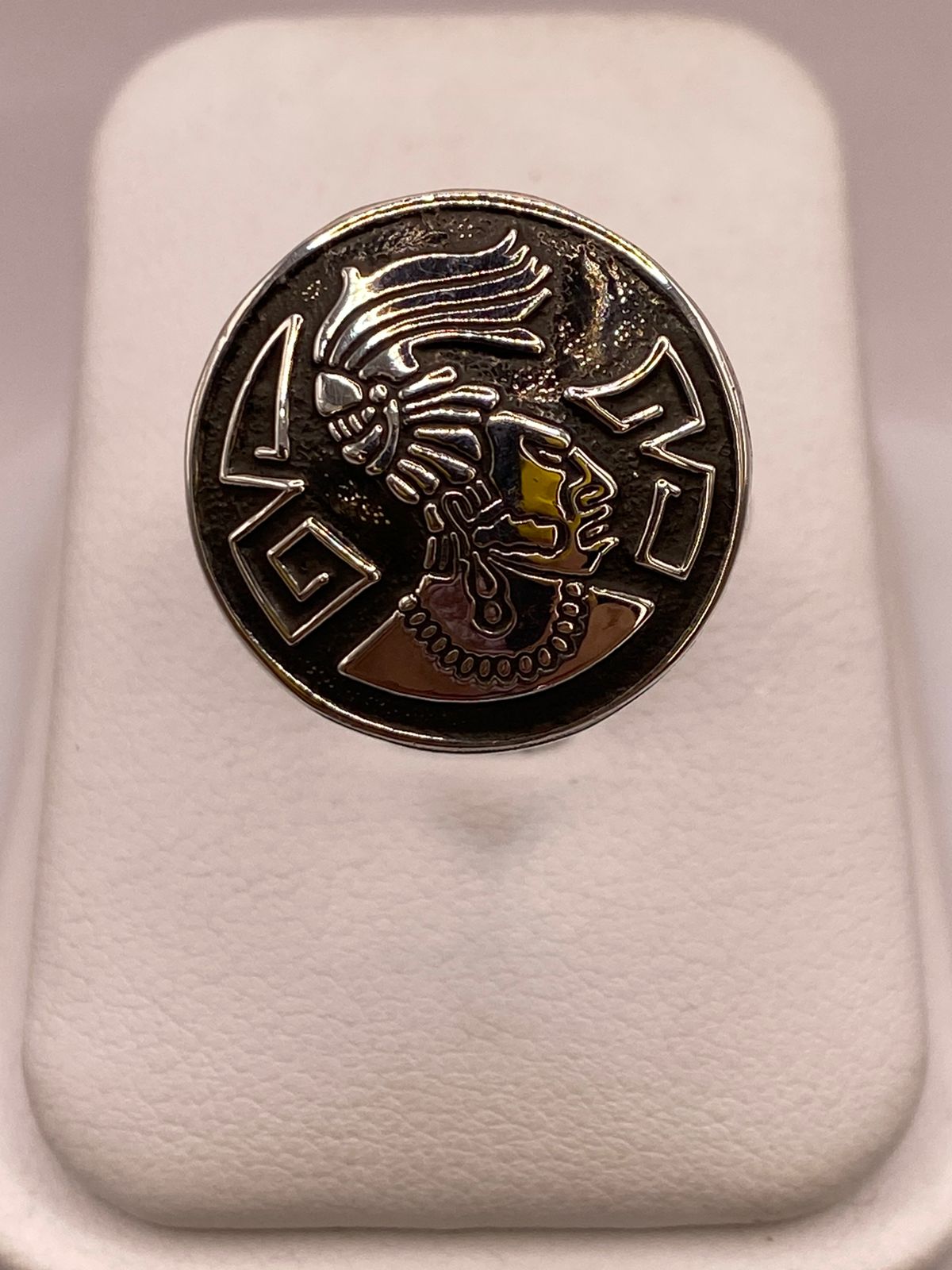 Anillo Artesanal Ajustable en Plata con Rostro Mesoamericano