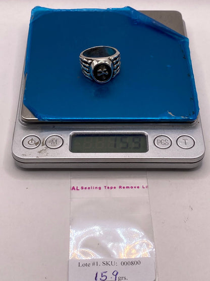 Anillo Artesanal en Plata con Calavera y Banda Estilo Huesos