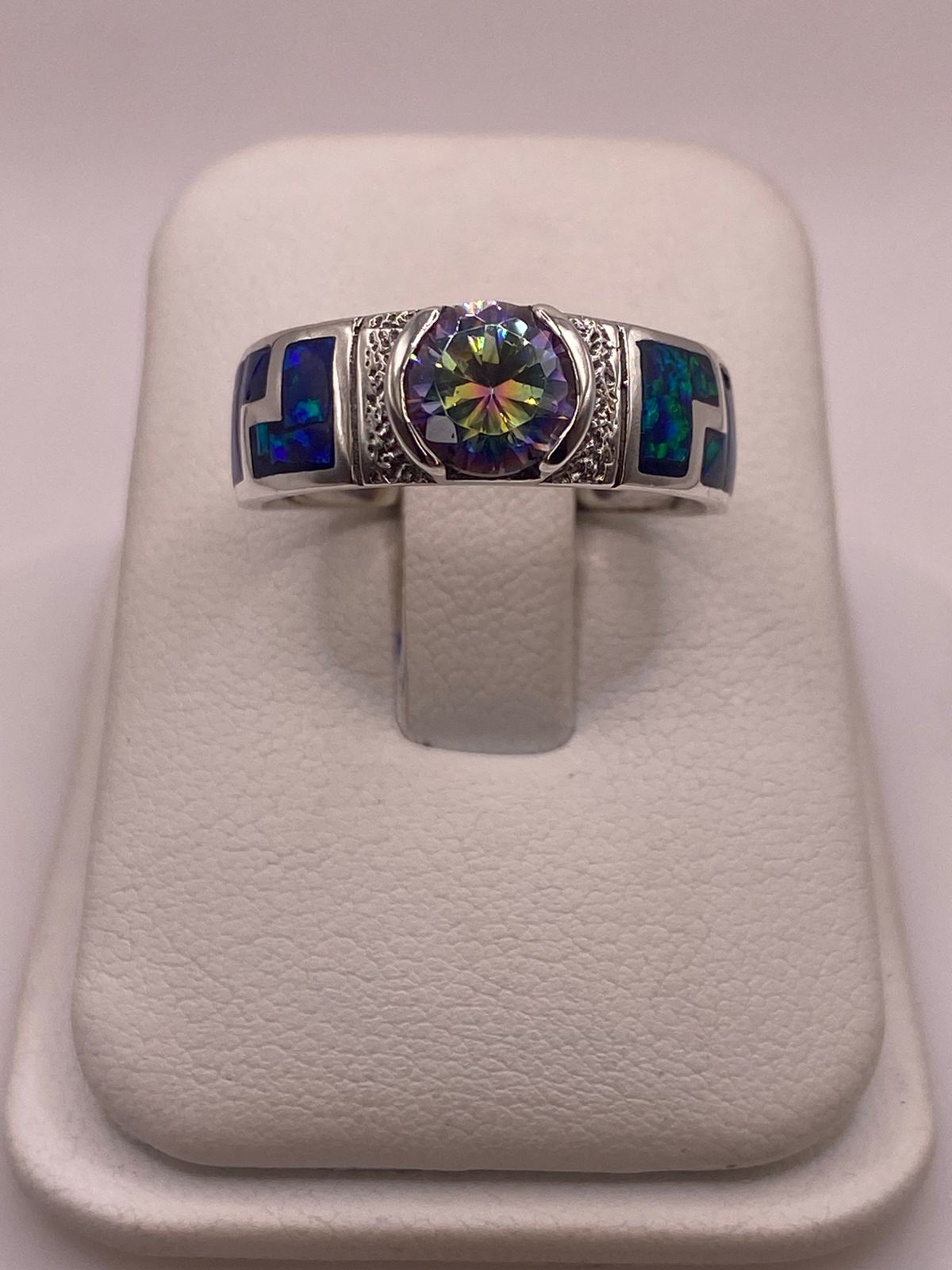 💎 Anillo Artesanal de Plata 950 con Ópalo de Fuego y Zirconia