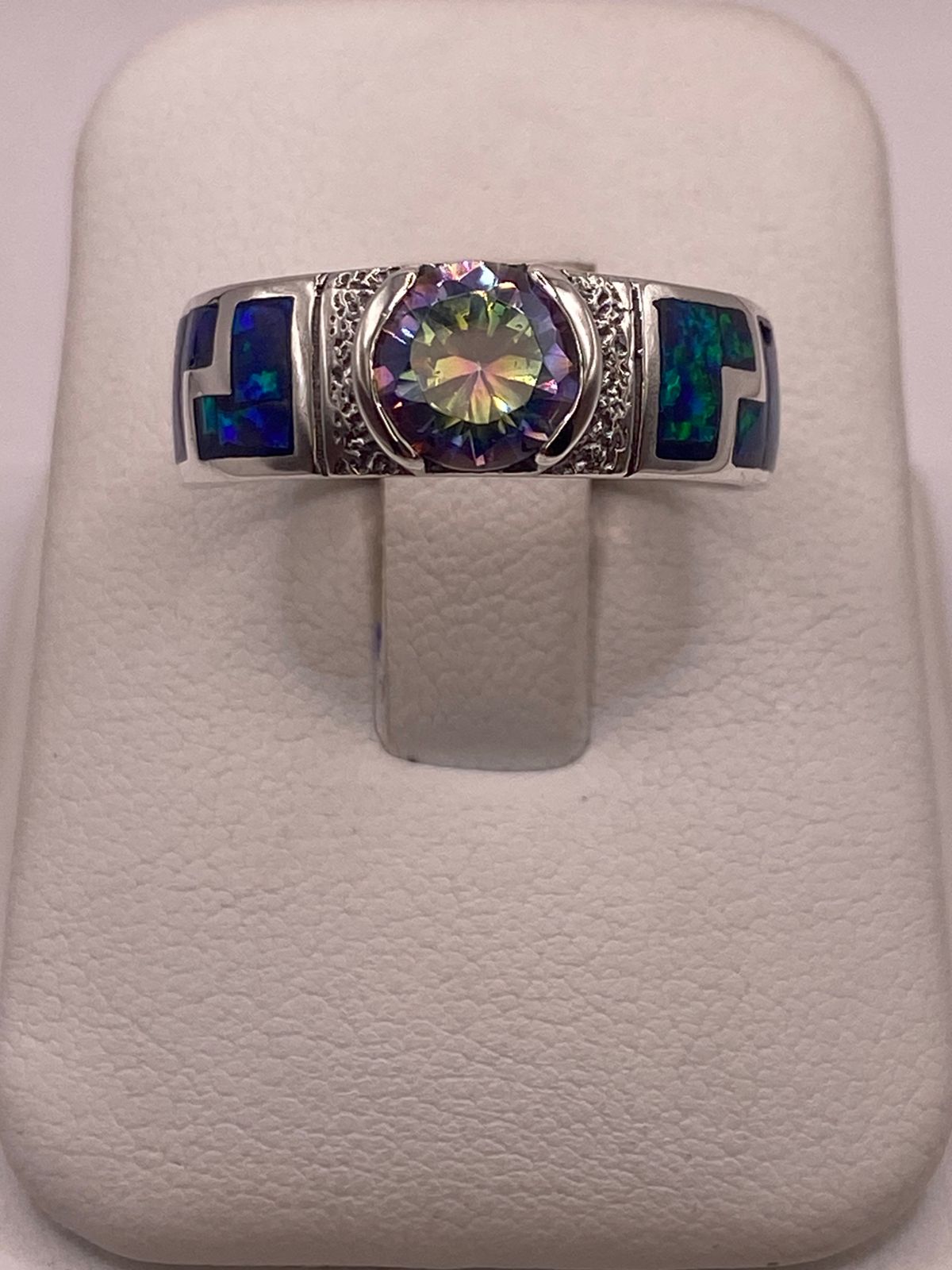 💎 Anillo Artesanal de Plata 950 con Ópalo de Fuego y Zirconia