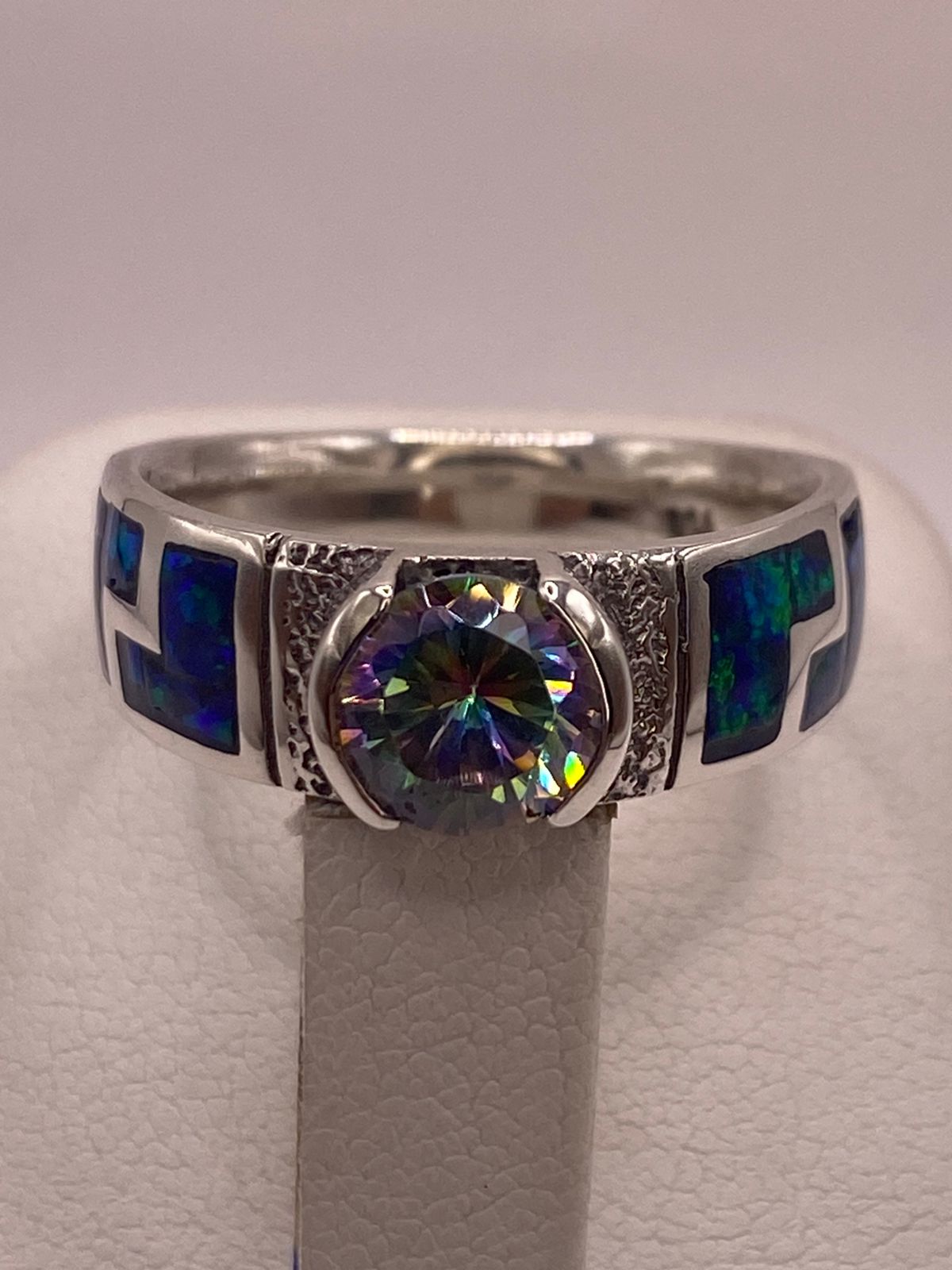 💎 Anillo Artesanal de Plata 950 con Ópalo de Fuego y Zirconia