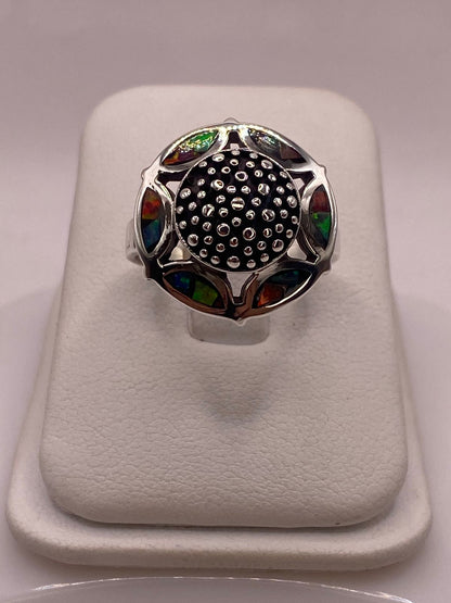 Anillo Artístico Circular con Ópalo de Fuego en Plata .950, vista frontal