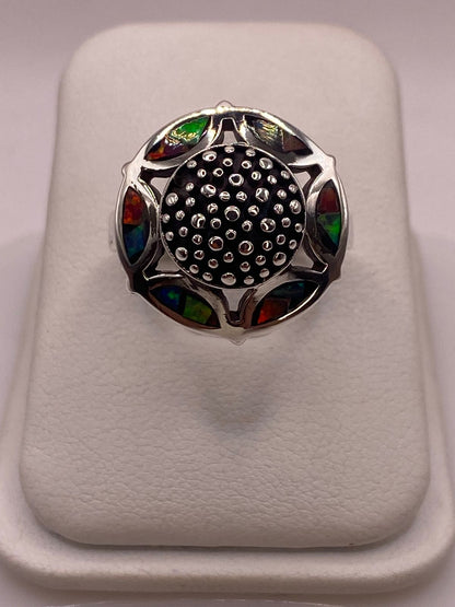Anillo Artístico Circular con Ópalo de Fuego en Plata .950, vista superior